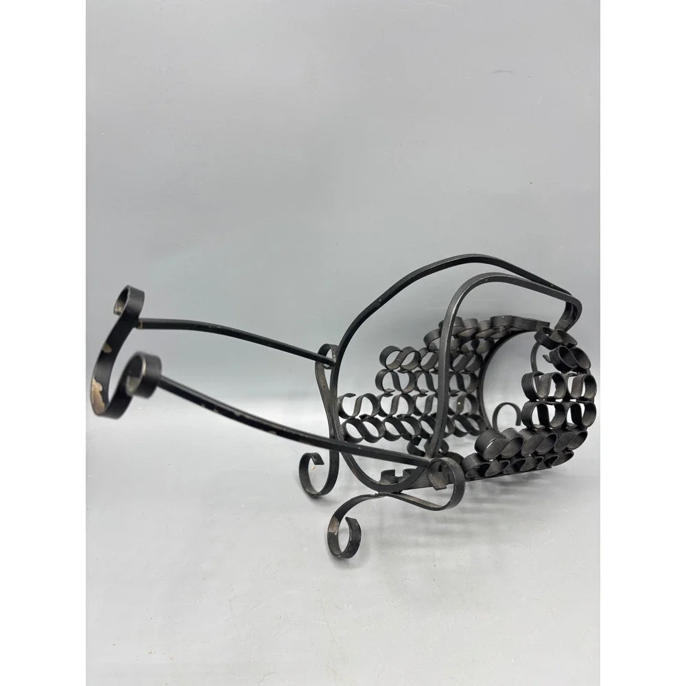 Vintage Wrought Iron Wine Bottle Holder Single Cradle Black Metal‎ Scrollwork